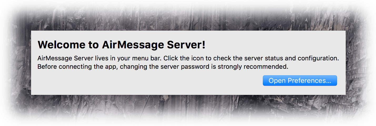 AirMessage's welcome window displayed on first launch